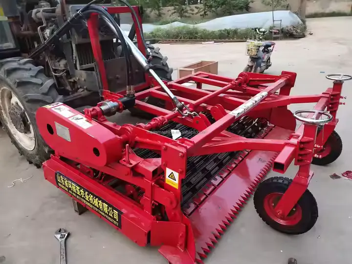Recollida de moniato tractat amb un tractor de patata de llavor / pastanagues de ceba de ceba combinada